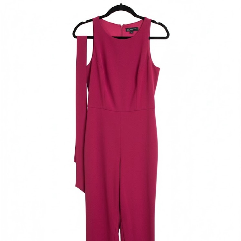 INC International Concepts Formal Red Jumpsuit with Waist Tie and Flowy Leg Slit - Picture 4 of 7